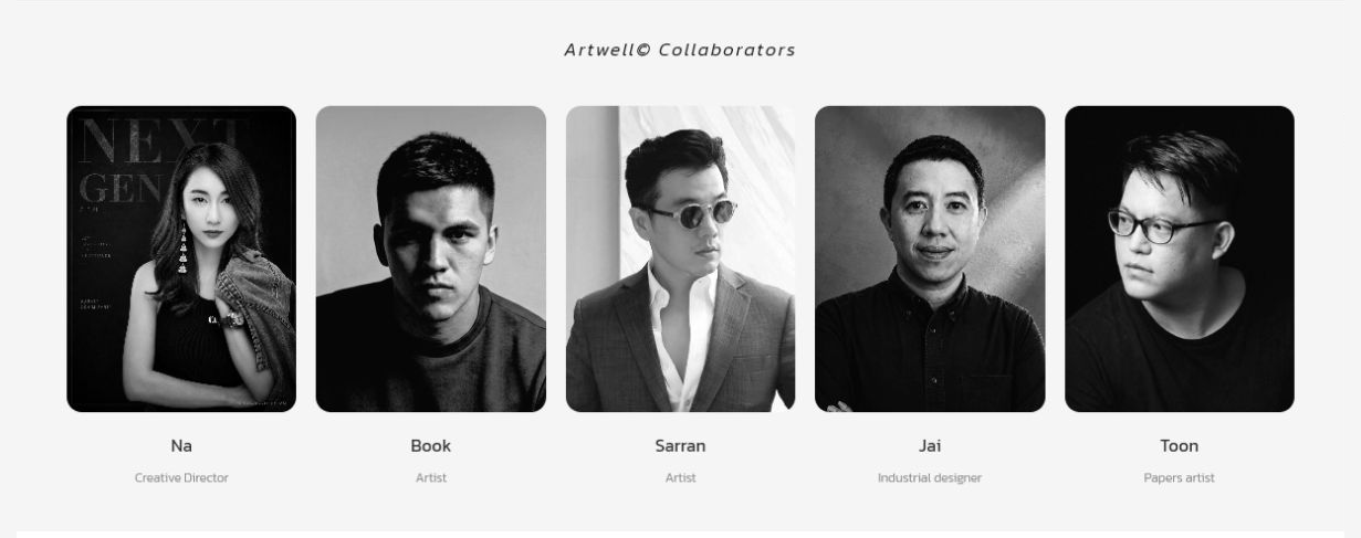 ARTWELL collaborators section with five creative contributors