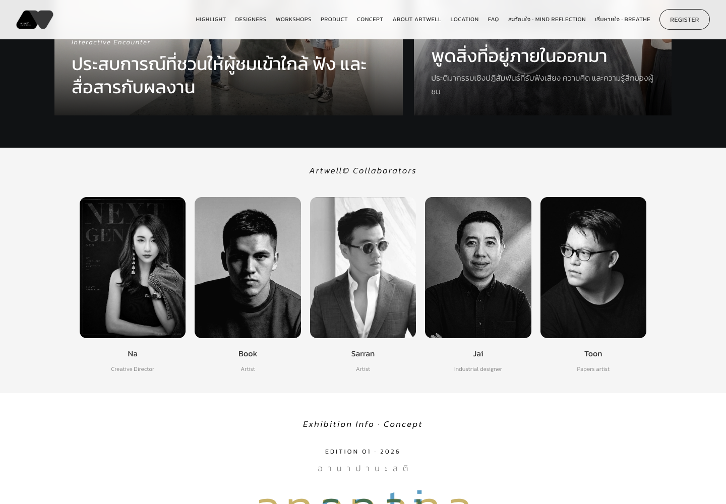 ARTWELL collaborators section with five creative contributors