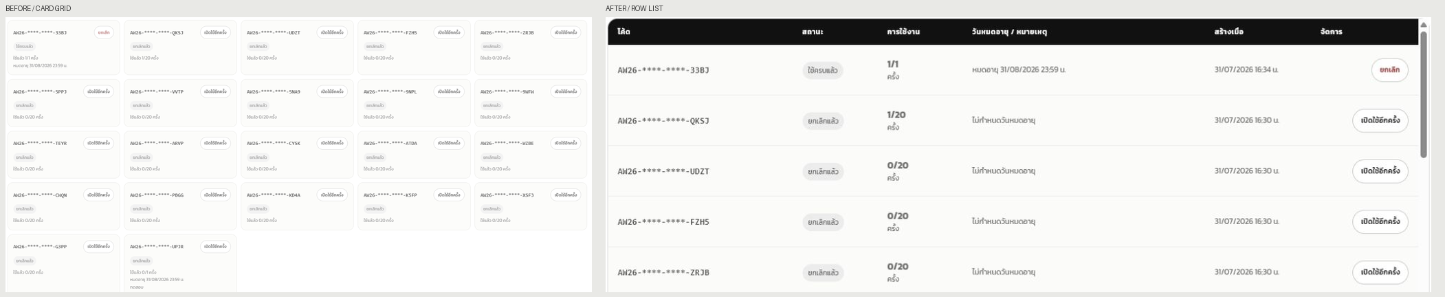 Before and after comparison of admin discount code layout